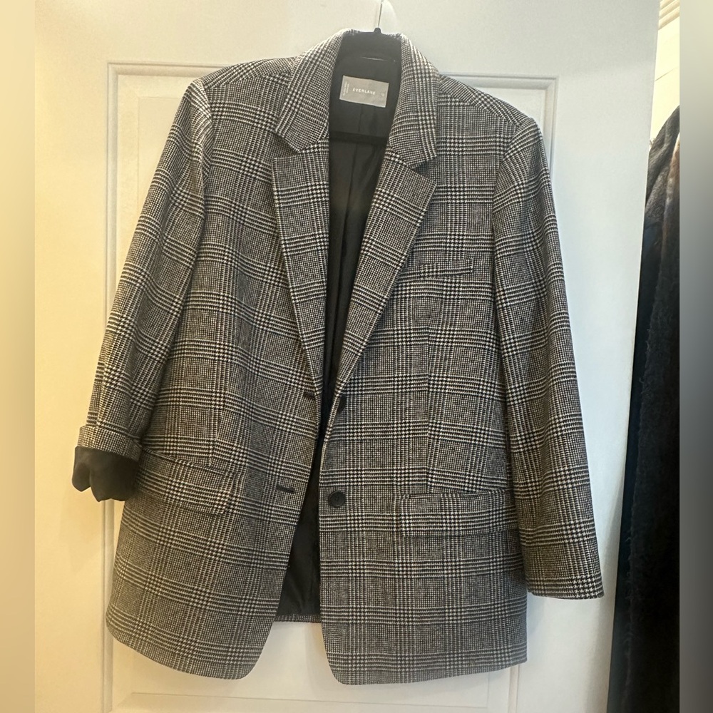 Everlane Black and Gray Glen Plaid Blazer